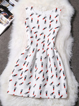 Casual Round Neck Lipstick Printed Skater Dress
