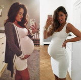 Casual White Round Neck Sleeveless Maternity Gown Mini Dress