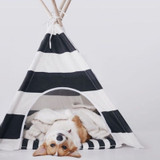 Black and White Striped Dog Teepee with Dog Bed