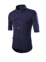 Casual Flap Pocket Plain Roll-Up Sleeve Men Shirt
