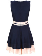 Casual Ladylike Color Block Round Neck Bowknot Chiffon Skater Dress