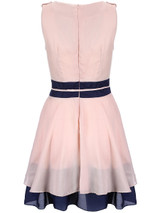 Casual Ladylike Color Block Round Neck Bowknot Chiffon Skater Dress