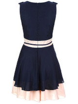 Casual Ladylike Color Block Round Neck Bowknot Chiffon Skater Dress