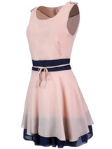 Casual Ladylike Color Block Round Neck Bowknot Chiffon Skater Dress