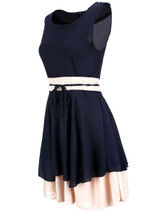 Casual Ladylike Color Block Round Neck Bowknot Chiffon Skater Dress