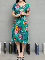 Casual Floral Printed Round Neck Slit Pocket Shift Dress Casual Floral Printed Round Neck Slit Pocket Shift Dress