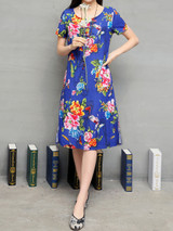 Casual Floral Printed Round Neck Slit Pocket Shift Dress Casual Floral Printed Round Neck Slit Pocket Shift Dress
