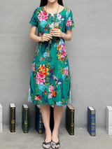 Casual Floral Printed Round Neck Slit Pocket Shift Dress Casual Floral Printed Round Neck Slit Pocket Shift Dress