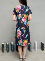 Casual Floral Printed Round Neck Slit Pocket Shift Dress Casual Floral Printed Round Neck Slit Pocket Shift Dress