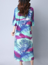 Casual Round Neck Slit Pocket Tree Printed Maxi Dress Casual Round Neck Slit Pocket Tree Printed Maxi Dress