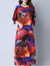 Casual Round Neck Slit Pocket Tree Printed Maxi Dress Casual Round Neck Slit Pocket Tree Printed Maxi Dress