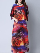 Casual Round Neck Slit Pocket Tree Printed Maxi Dress Casual Round Neck Slit Pocket Tree Printed Maxi Dress