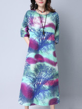 Casual Round Neck Slit Pocket Tree Printed Maxi Dress Casual Round Neck Slit Pocket Tree Printed Maxi Dress