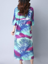 Casual Round Neck Slit Pocket Tree Printed Maxi Dress Casual Round Neck Slit Pocket Tree Printed Maxi Dress