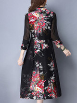 Casual Band Collar Swing Patchwork Printed Maxi Dress