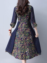 Casual Band Collar Patchwork Printed Skater Dress