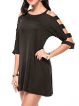 Casual Open Shoulder Special Cutout Plain Mini Shift Dress