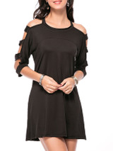 Casual Open Shoulder Special Cutout Plain Mini Shift Dress