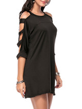Casual Open Shoulder Special Cutout Plain Mini Shift Dress