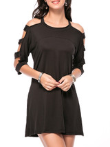 Casual Open Shoulder Special Cutout Plain Mini Shift Dress