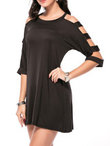 Casual Open Shoulder Special Cutout Plain Mini Shift Dress