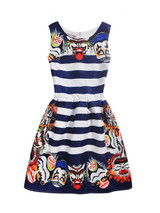 Casual Round Neck Cartoon Striped Skater Dress