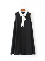 Casual Color Block Doll Collar Bowknot Shift Dress