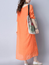 Casual Double Layer Round Neck Asymmetric Hem Plain Maxi Dress