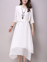 Casual V-Neck Asymmetric Hem Plain Double Layer Maxi Dress