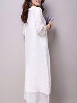 Casual V-Neck Asymmetric Hem Plain Double Layer Maxi Dress