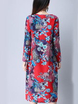 Casual Round Neck Floral Printed Loose Pocket Maxi Dress