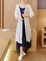 Casual Round Neck Asymmetric Hem Color Block Two-Piece Maxi Dress