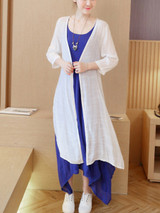 Casual Round Neck Asymmetric Hem Color Block Two-Piece Maxi Dress