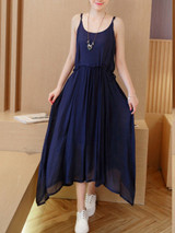 Casual Round Neck Asymmetric Hem Color Block Two-Piece Maxi Dress