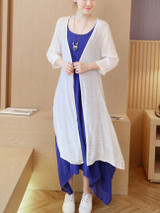 Casual Round Neck Asymmetric Hem Color Block Two-Piece Maxi Dress