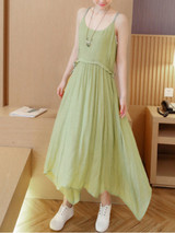 Casual Round Neck Asymmetric Hem Color Block Two-Piece Maxi Dress