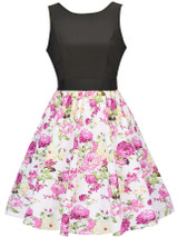 Casual Round Neck Bowknot Floral Printed Classic Skater Dress