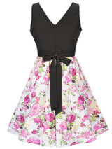 Casual Round Neck Bowknot Floral Printed Classic Skater Dress
