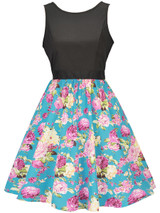 Casual Round Neck Bowknot Floral Printed Classic Skater Dress