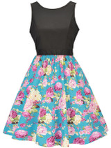 Casual Round Neck Bowknot Floral Printed Classic Skater Dress