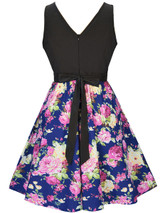 Casual Round Neck Bowknot Floral Printed Classic Skater Dress