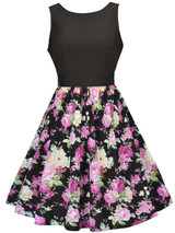 Casual Round Neck Bowknot Floral Printed Classic Skater Dress