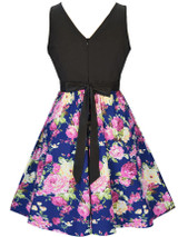 Casual Round Neck Bowknot Floral Printed Classic Skater Dress