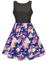 Casual Round Neck Bowknot Floral Printed Classic Skater Dress