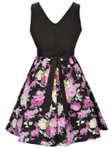 Casual Round Neck Bowknot Floral Printed Classic Skater Dress