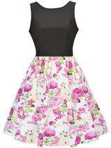 Casual Round Neck Bowknot Floral Printed Classic Skater Dress