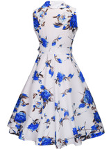 Casual Shawl Collar Belt Retro Style Floral Printed Skater Dress