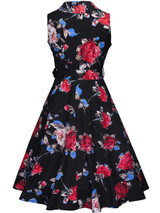 Casual Shawl Collar Belt Retro Style Floral Printed Skater Dress