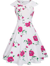 Casual Lapel Bowknot Belt Floral Printed Skater Dress