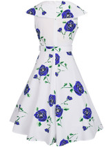 Casual Lapel Bowknot Belt Floral Printed Skater Dress